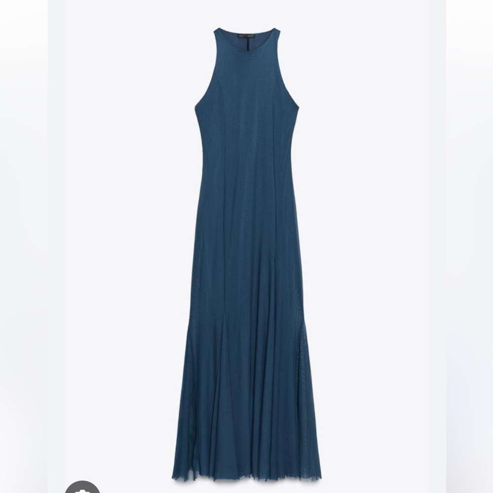Zara NWT long tulle godet midi dress blue 5039/830 - Picture 7 of 7